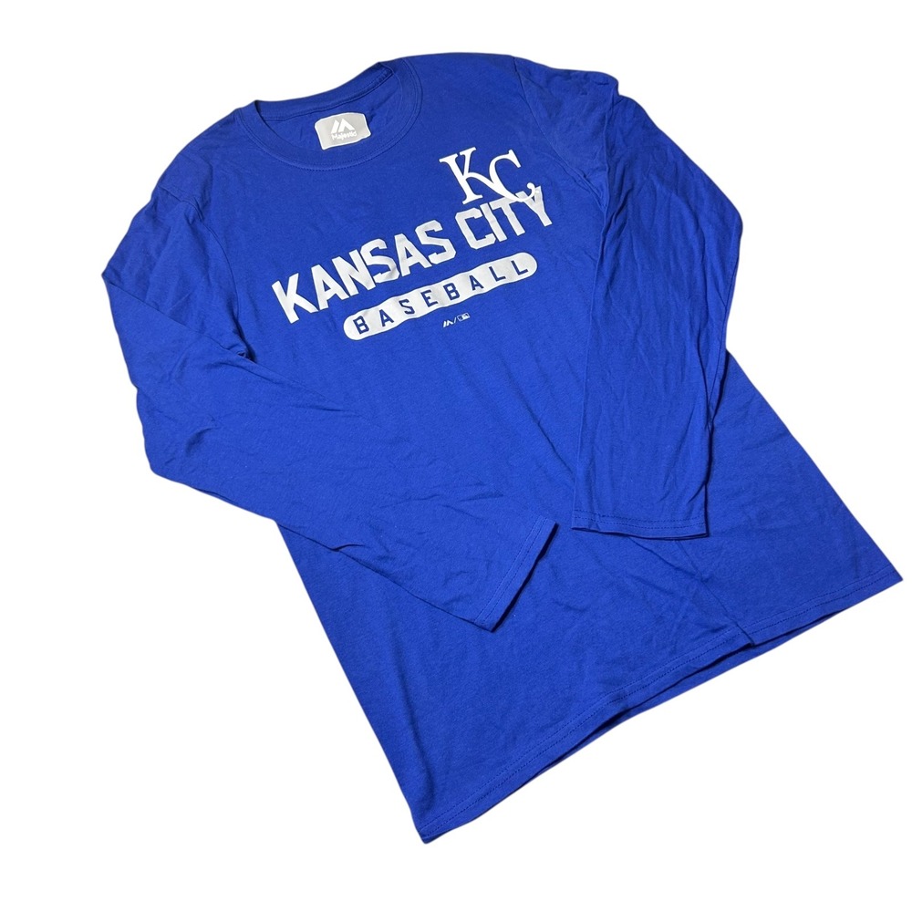 NEW Kansas City Royals T Shirt Mens S Blue Majestic MLB Baseball Long Sleeve Tee